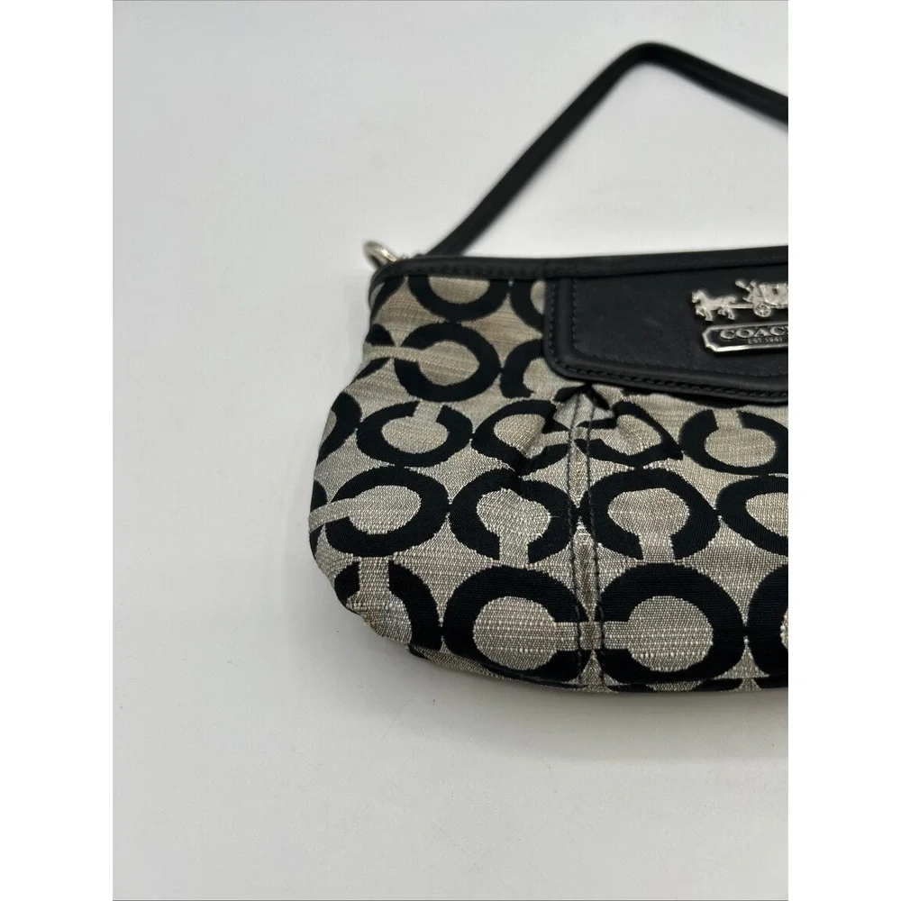 Coach Madison OP Art Wristlet Women Small Grey Signature Jacquard Zip Clutch